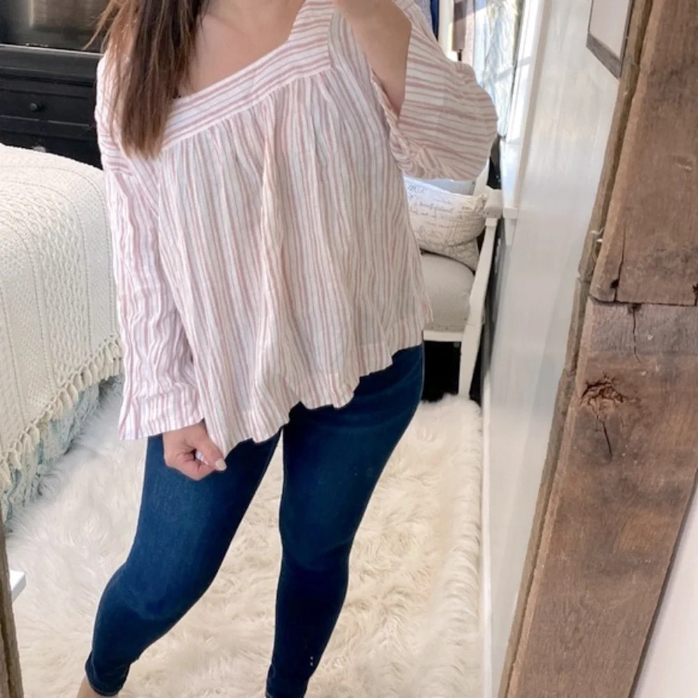 Rachel Zoe pink striped linen top size large